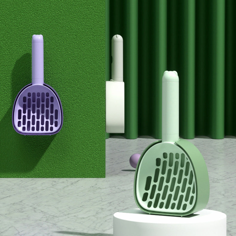 Smart Cat Litter Scoop with Hidden Bag Storage & Multi-Position Base - Wall Mount or Standing