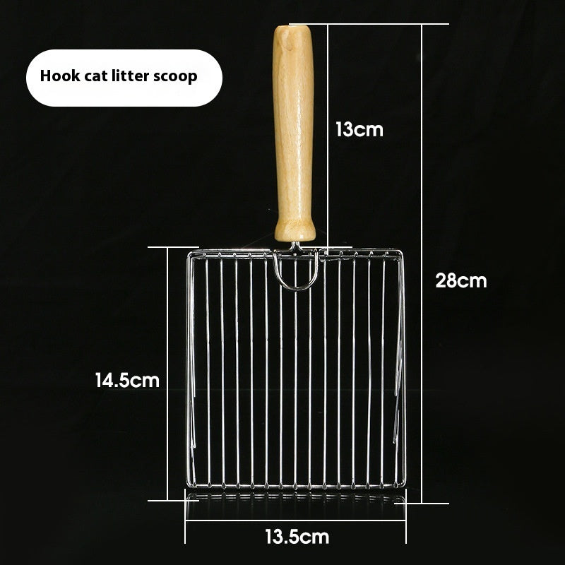 Premium Metal Cat Litter Scoop with Wooden Handle