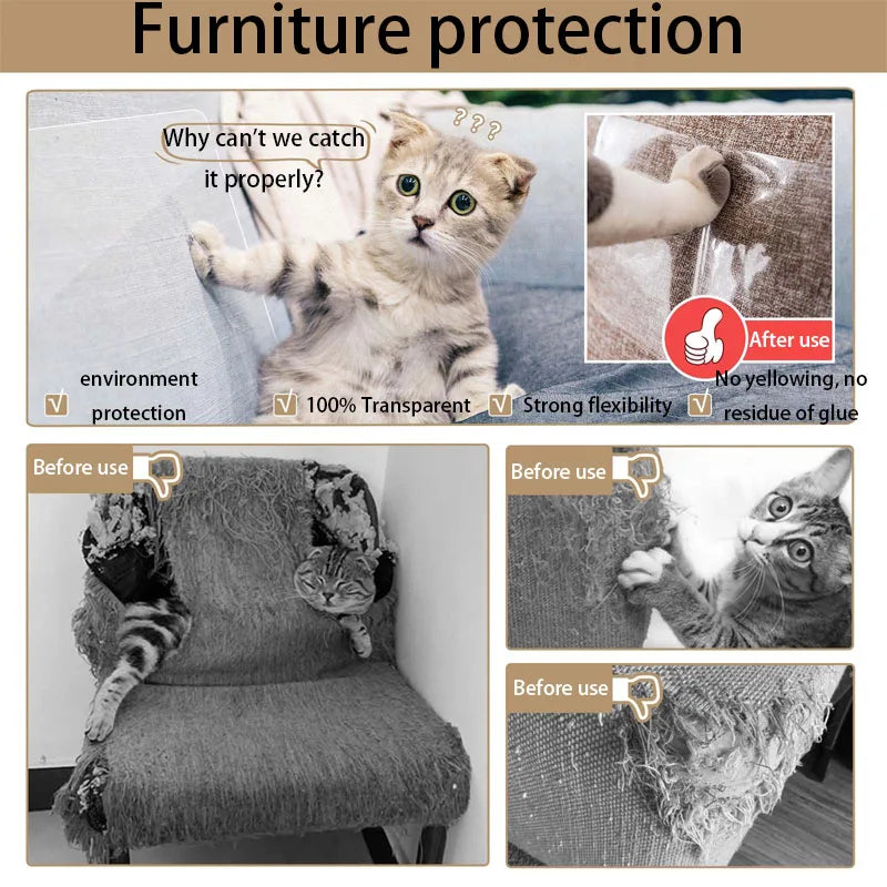 Clear Furniture Protection Sheets - Anti-Scratch Cat Training Guards with Strong Adhesive