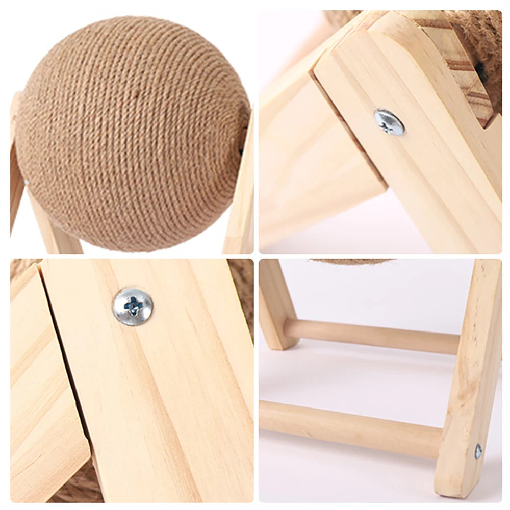 Natural Wood Cat Scratching Post with Sisal Ball - Modern Design Claw Sharpening Station