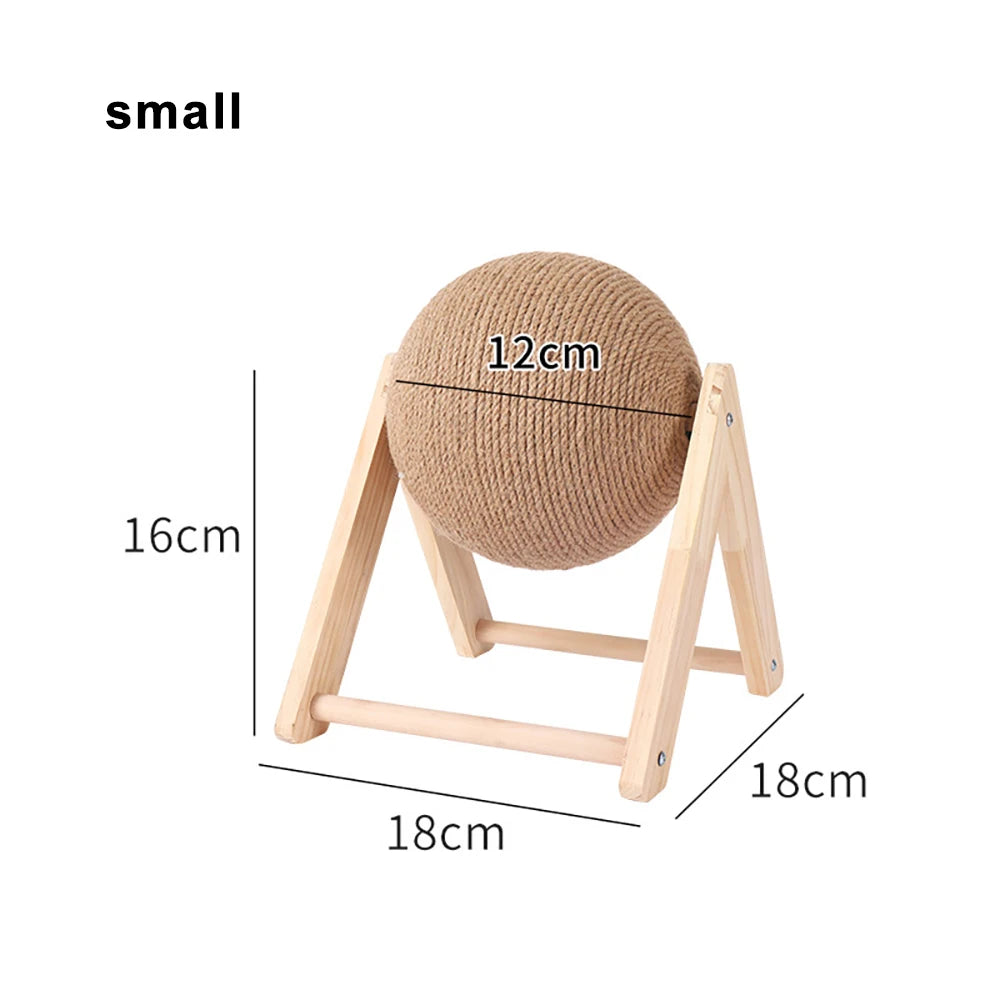 Natural Wood Cat Scratching Post with Sisal Ball - Modern Design Claw Sharpening Station
