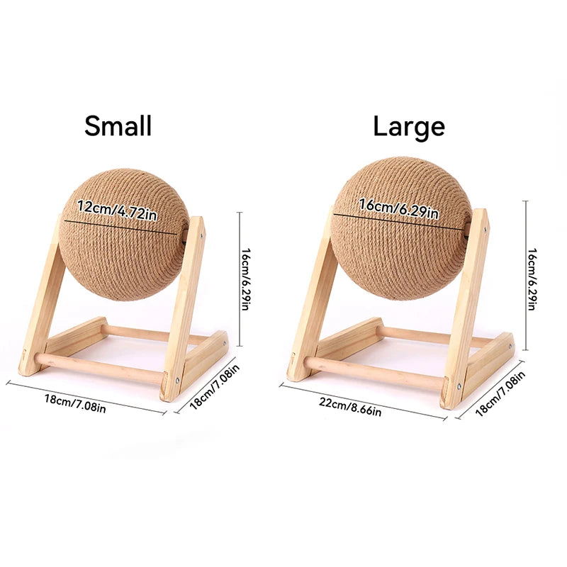 Natural Wood Cat Scratching Post with Sisal Ball - Modern Design Claw Sharpening Station