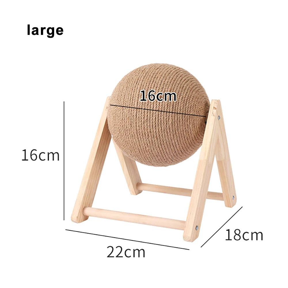 Natural Wood Cat Scratching Post with Sisal Ball - Modern Design Claw Sharpening Station