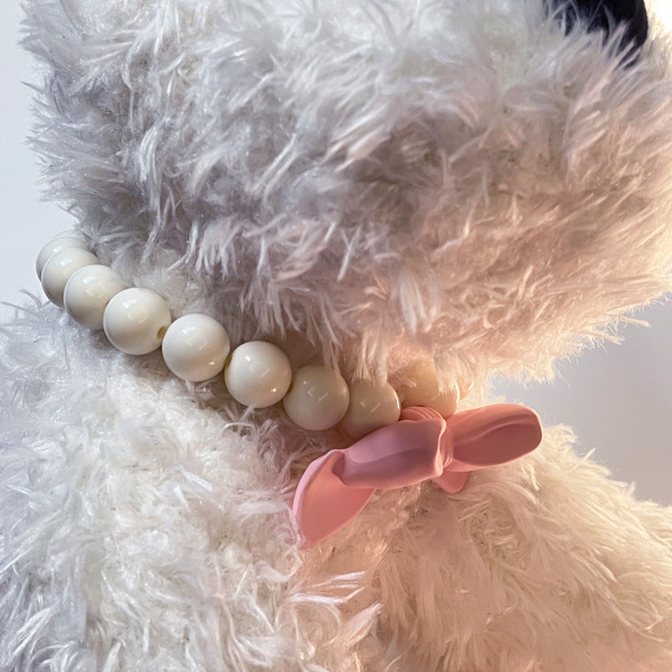 Luxe Princess Pearl Cat Collar with Pink Bow Charm - Royal Elegance Collection