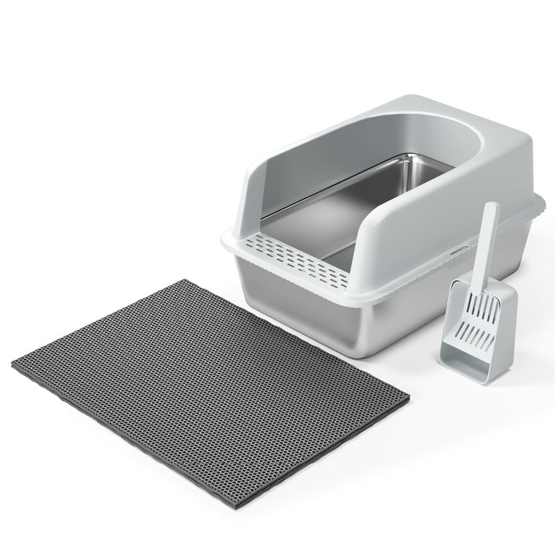 Premium Double-Layer Stainless Steel Cat Litter Box with Insulation Pad & Multi-Function Scoop