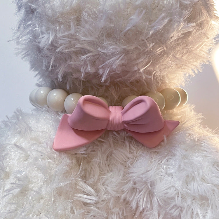 Luxe Princess Pearl Cat Collar with Pink Bow Charm - Royal Elegance Collection