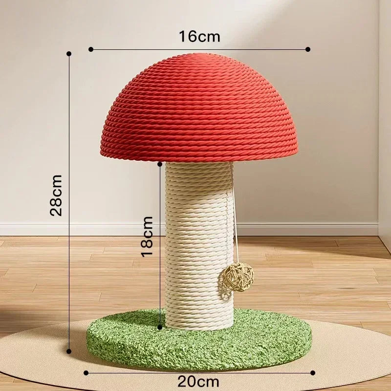 Red Mushroom Cat Scratching Post - Sisal Climbing Tower with Natural Rope Wrapping