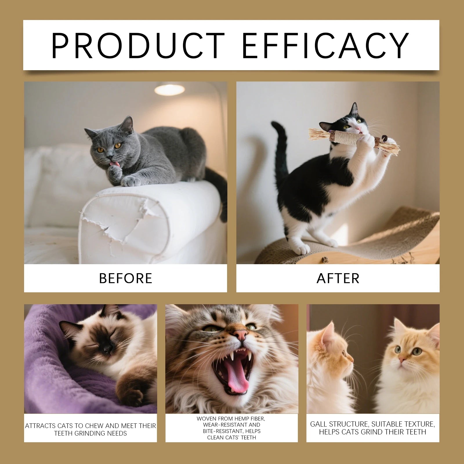 EelJoy Cat Dental Chew Stick - Natural Hemp Rope Teeth Grinding Toy