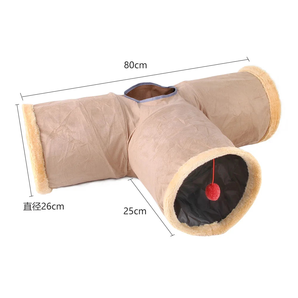 Collapsible Cat Tunnel - Interactive Play & Hide Toy for Cats, Kittens & Small Pets | Suede Finish | 2-Way & 3-Way Options Available
