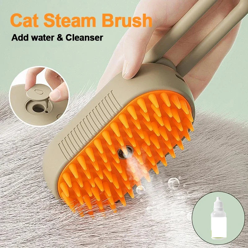 Steam Cat Brush (3-in-1 USB Rechargeable) - Electric Grooming Tool with Massage & Deshedding