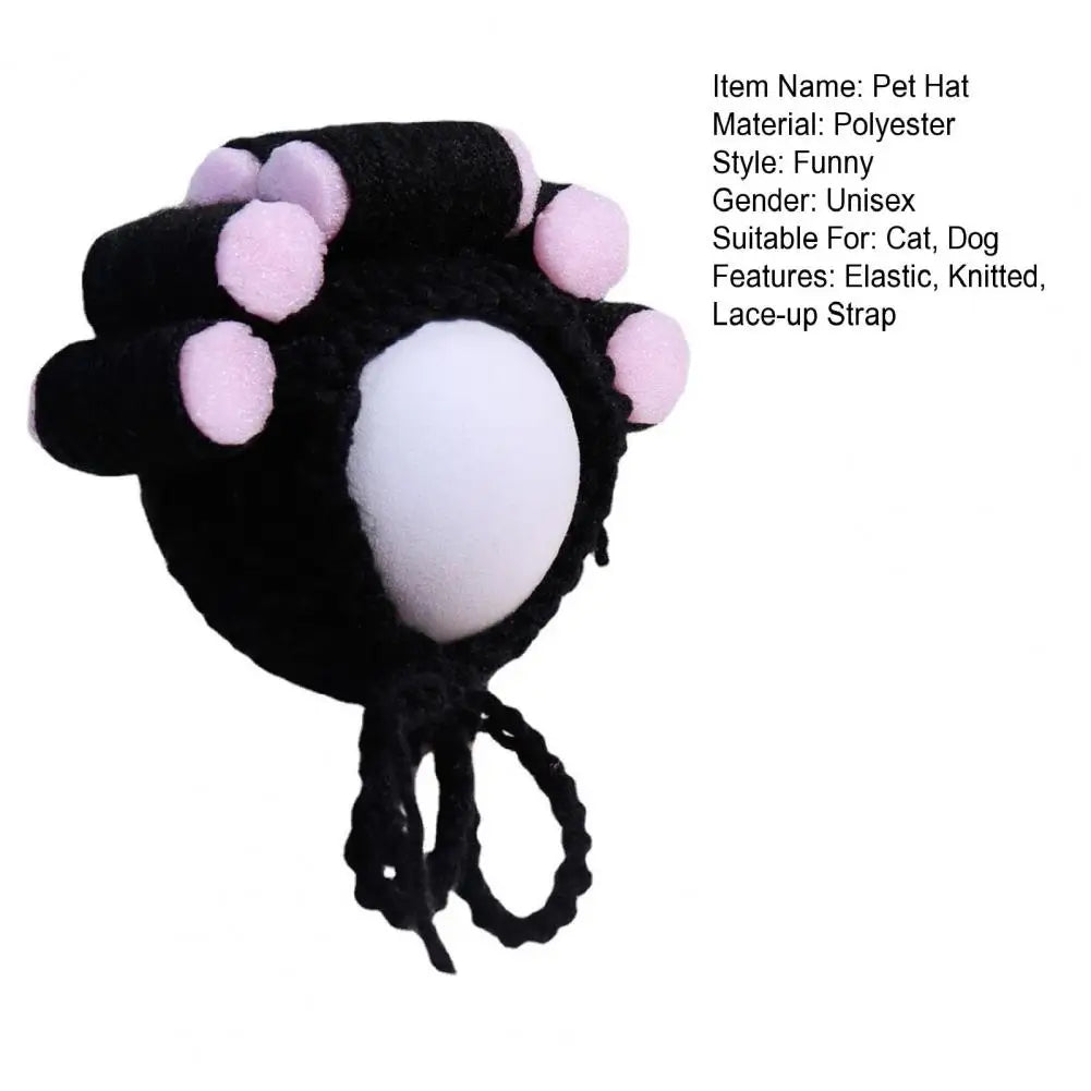 Cat Hat with Hair Rollers - Adjustable Knitted Pet Headdress for Dress-Up and Photography