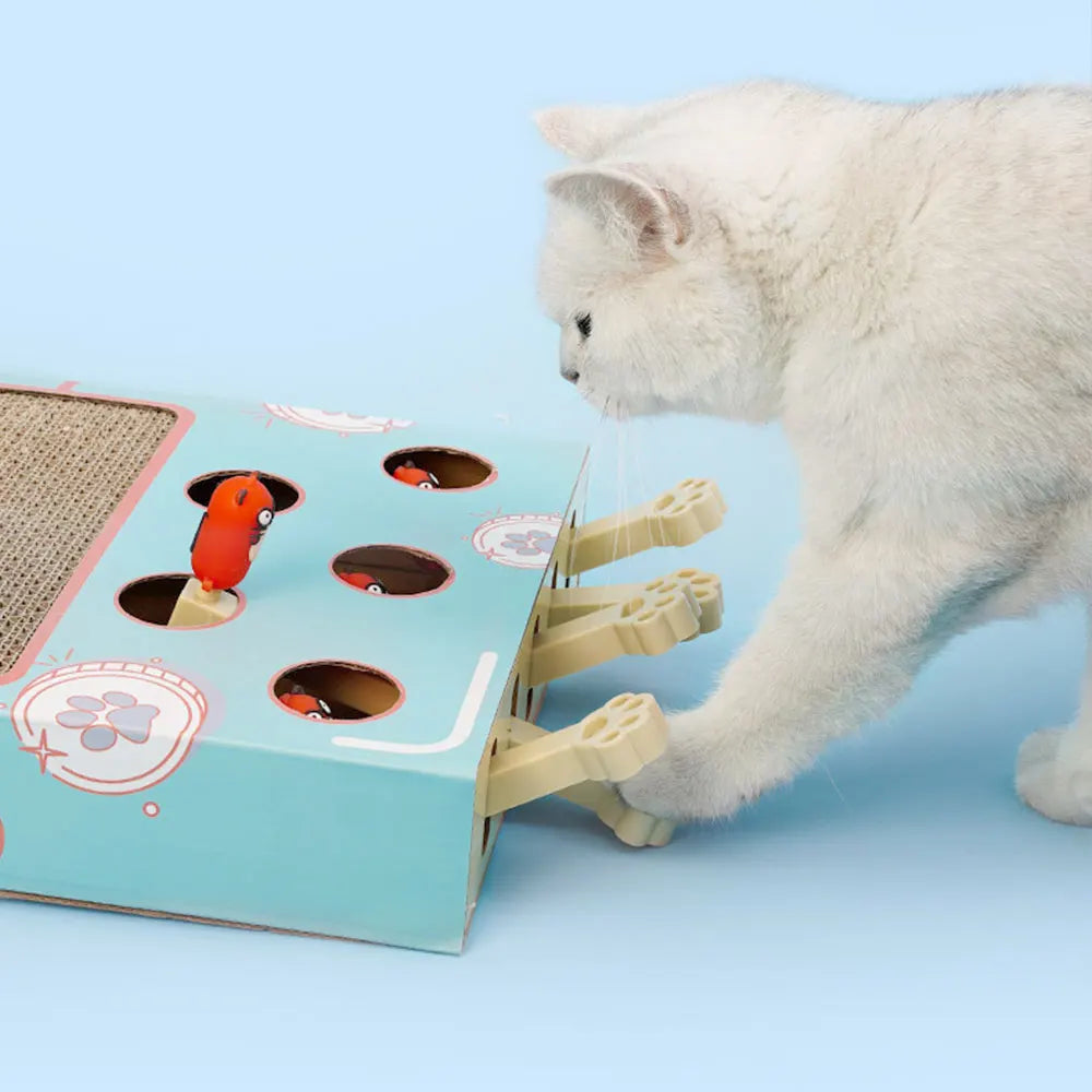 Interactive Whack-a-Mole Cat Scratching Board - Multi-Function Puzzle Toy with Claw Care