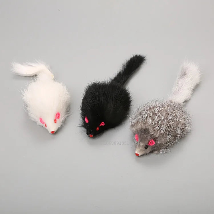 Realistic Mouse Cat Toy with Rabbit Fur - Natural Hunting Play Toy for Cats