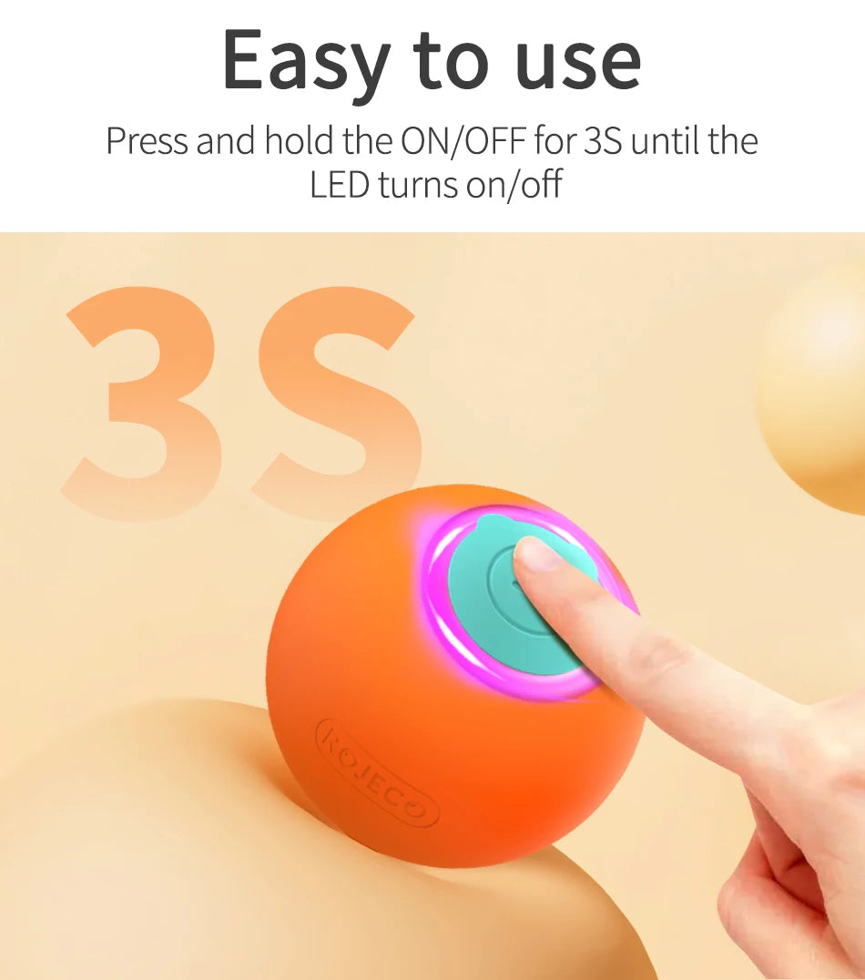 ROJECO Smart Interactive Cat Ball - Self-Rolling Electric Toy with LED Lights for Active Play & Exercise