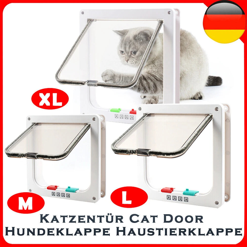Cat Flap with 4-Way Security Lock - ABS Plastic Pet Door for Cats and Small Pets