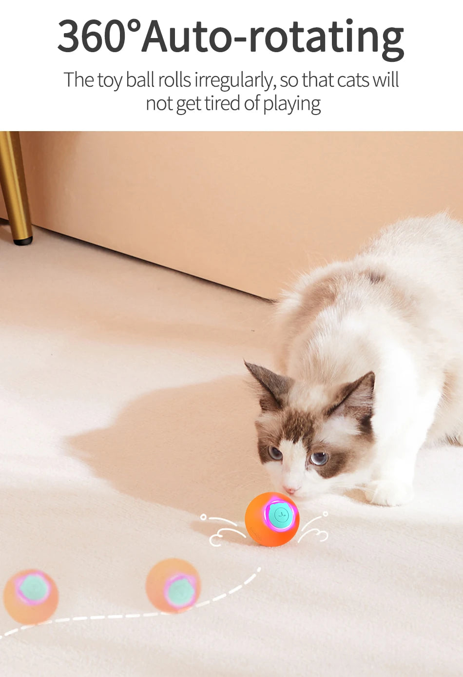 ROJECO Interactive Smart Cat Ball - Self-Rolling Automatic Cat Toy with LED Lights