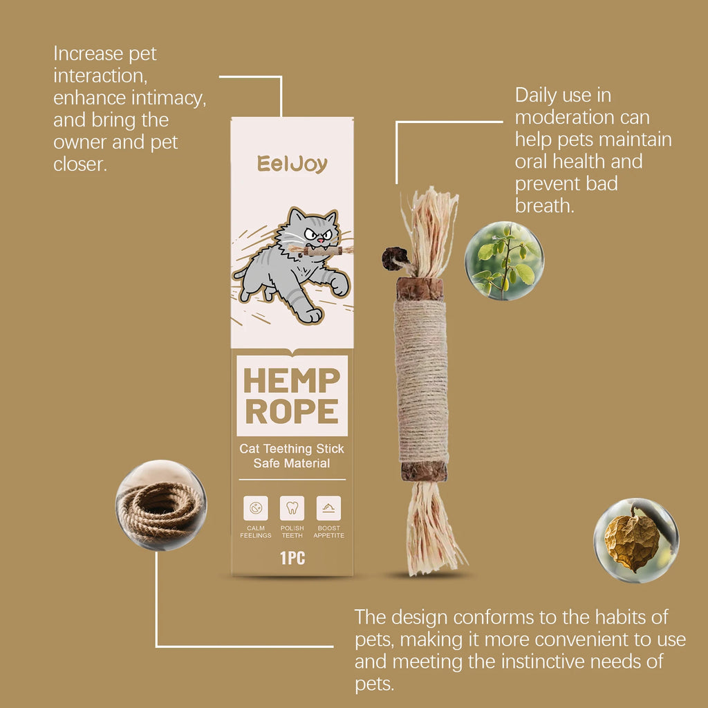 EelJoy Cat Dental Chew Stick - Natural Hemp Rope Teeth Grinding Toy