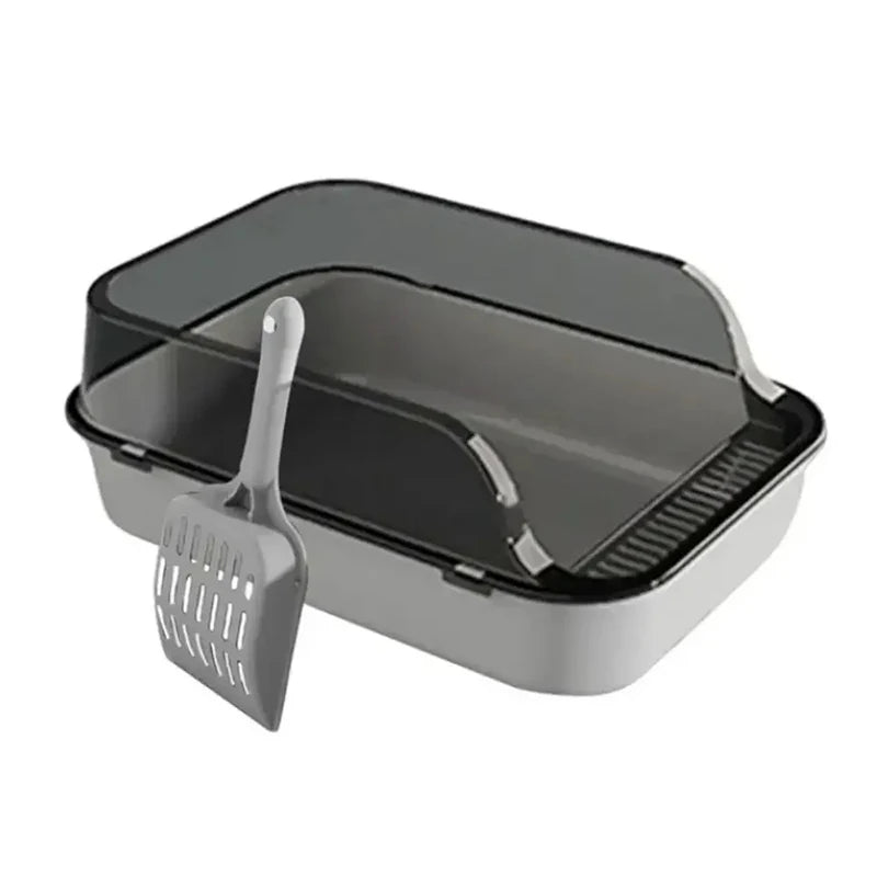 Semi-Enclosed Cat Litter Box with Scoop - Easy-Clean Double Layer Tray for Kittens & Small Pets