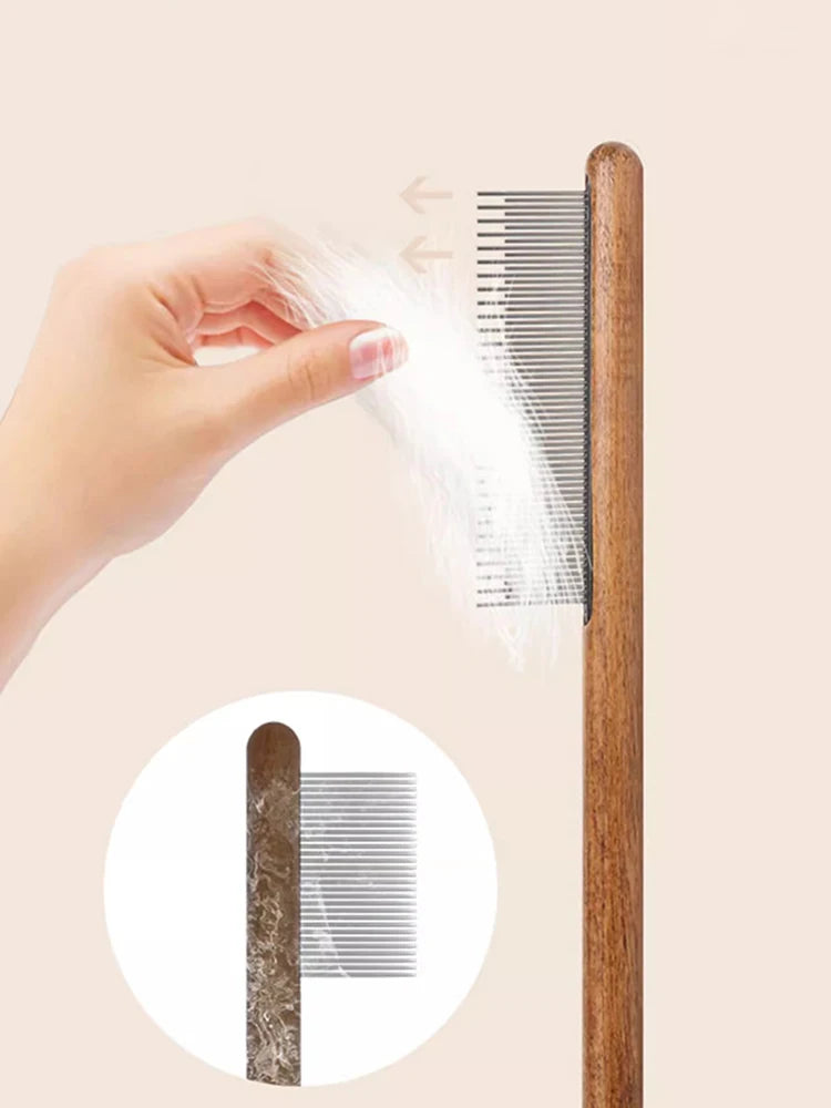Professional Wooden Pet Grooming Comb - Fine-Tooth Dematting Tool for Long-Haired Cats & Dogs
