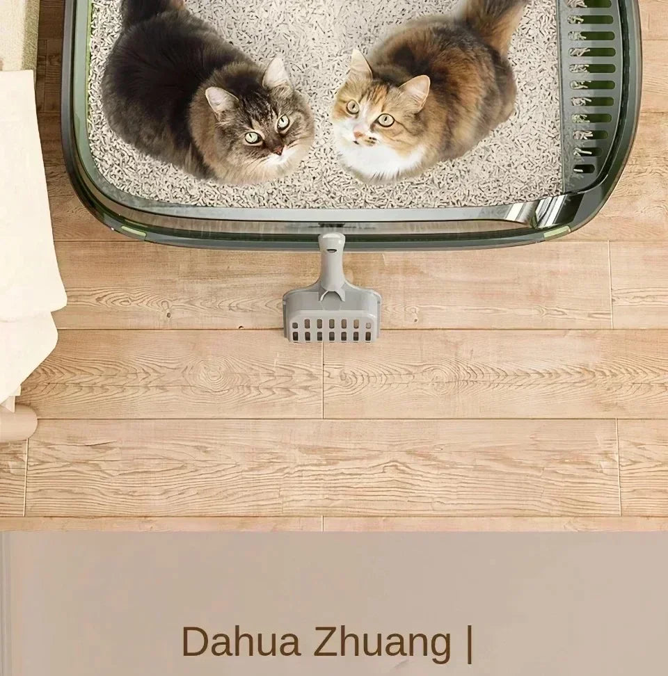 Semi-Enclosed Cat Litter Tray with High Splash Guards & Free Scoop - Easy Clean Open Top Design