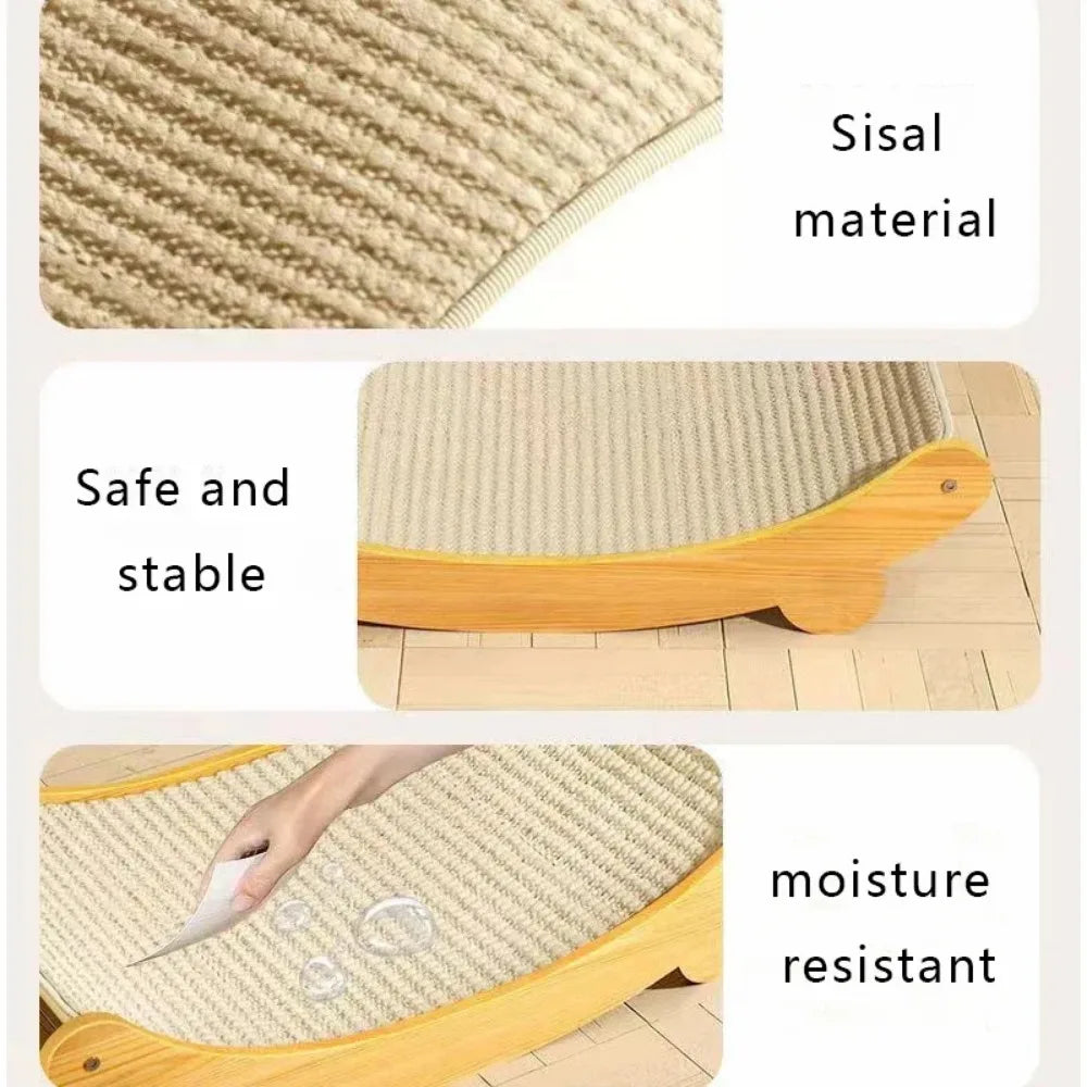 160° Curved Cat Scratcher & Sleeping Bed - Premium Wooden Hammock with Detachable Sisal Pad