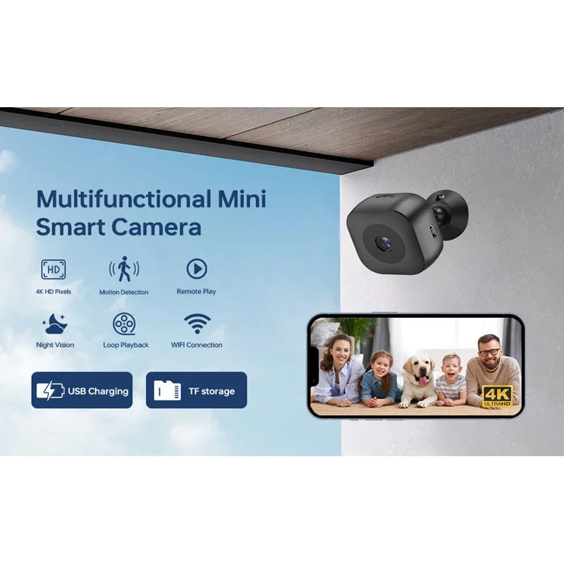 Xiaomi Mini 4K HD WiFi Security Camera - Wireless Home Monitoring with Night Vision and Motion Detection