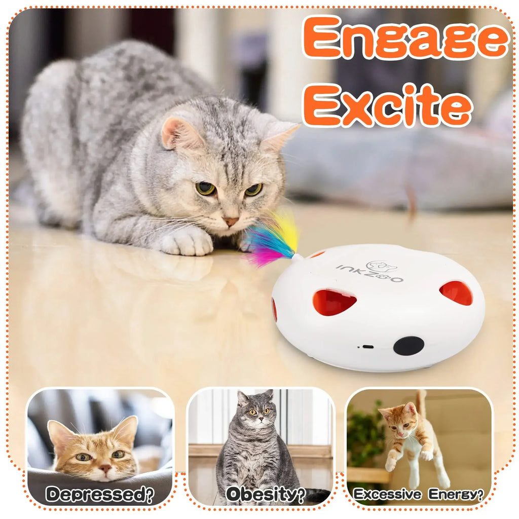 Interactive Whack-A-Mole Cat Toy - 7 Hole Automatic Feather Game with Smart Sensor for Indoor Cats