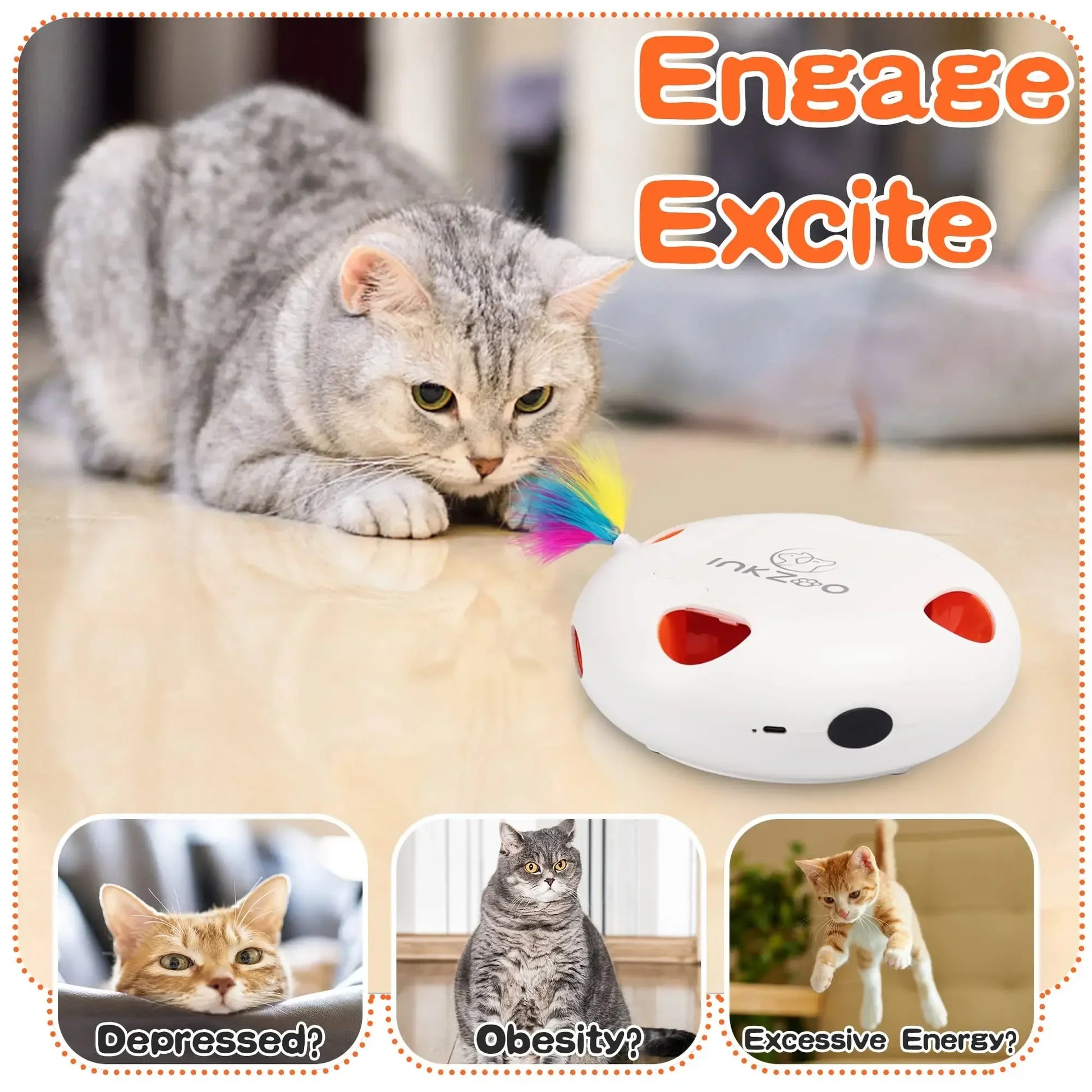 Interactive Whack-A-Mole Cat Toy - 7 Hole Automatic Feather Game with Smart Sensor for Indoor Cats