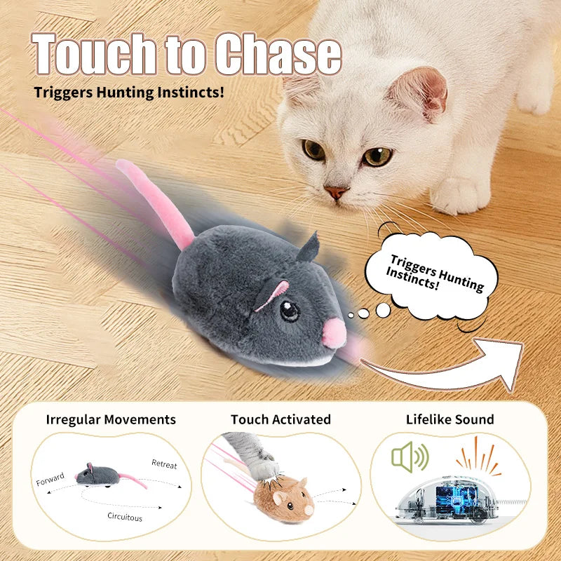 Interactive Electric Mouse Cat Toy - Realistic Moving Plush Pet Entertainment