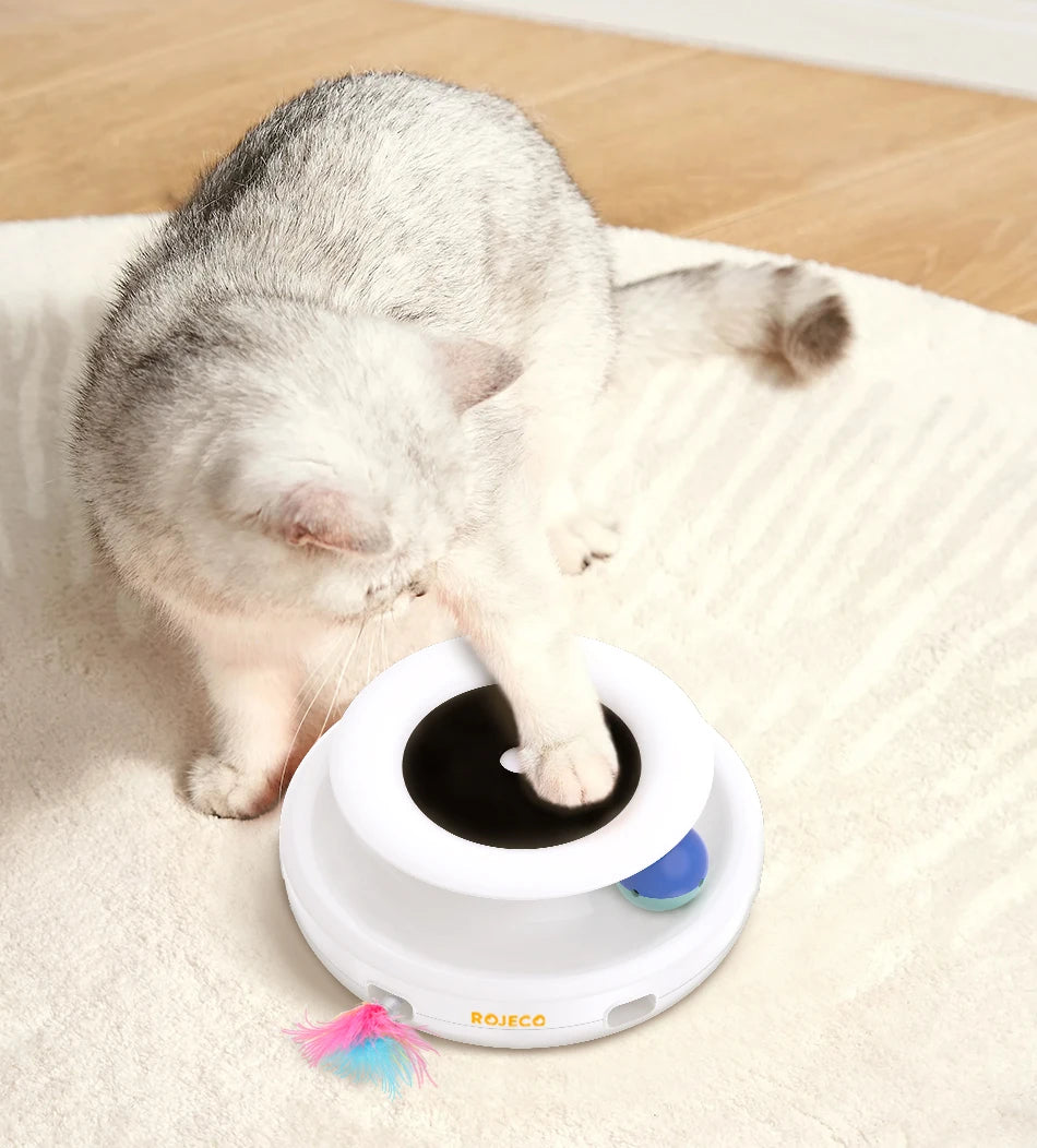 ROJECO 2-in-1 Automatic Toy with Interactive Feather Wand and Ball Launcher - 5 Play Modes for Indoor Cats