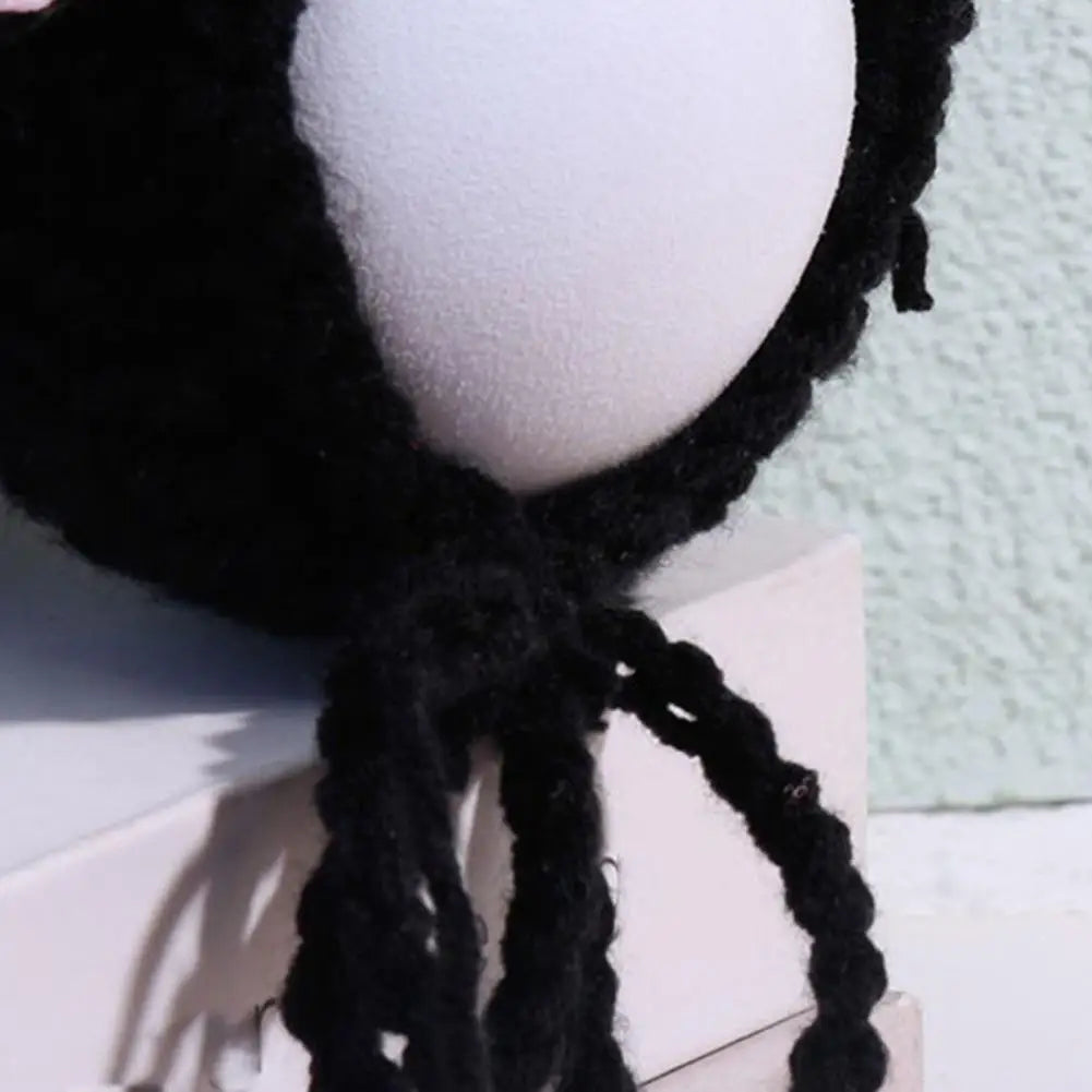 Cat Hat with Hair Rollers - Adjustable Knitted Pet Headdress for Dress-Up and Photography