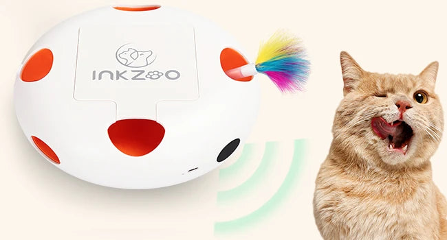 INKZOO Interactive Whack-A-Mole Cat Toy - 7-Hole Automatic Feather Toy for Indoor Cats and Kittens