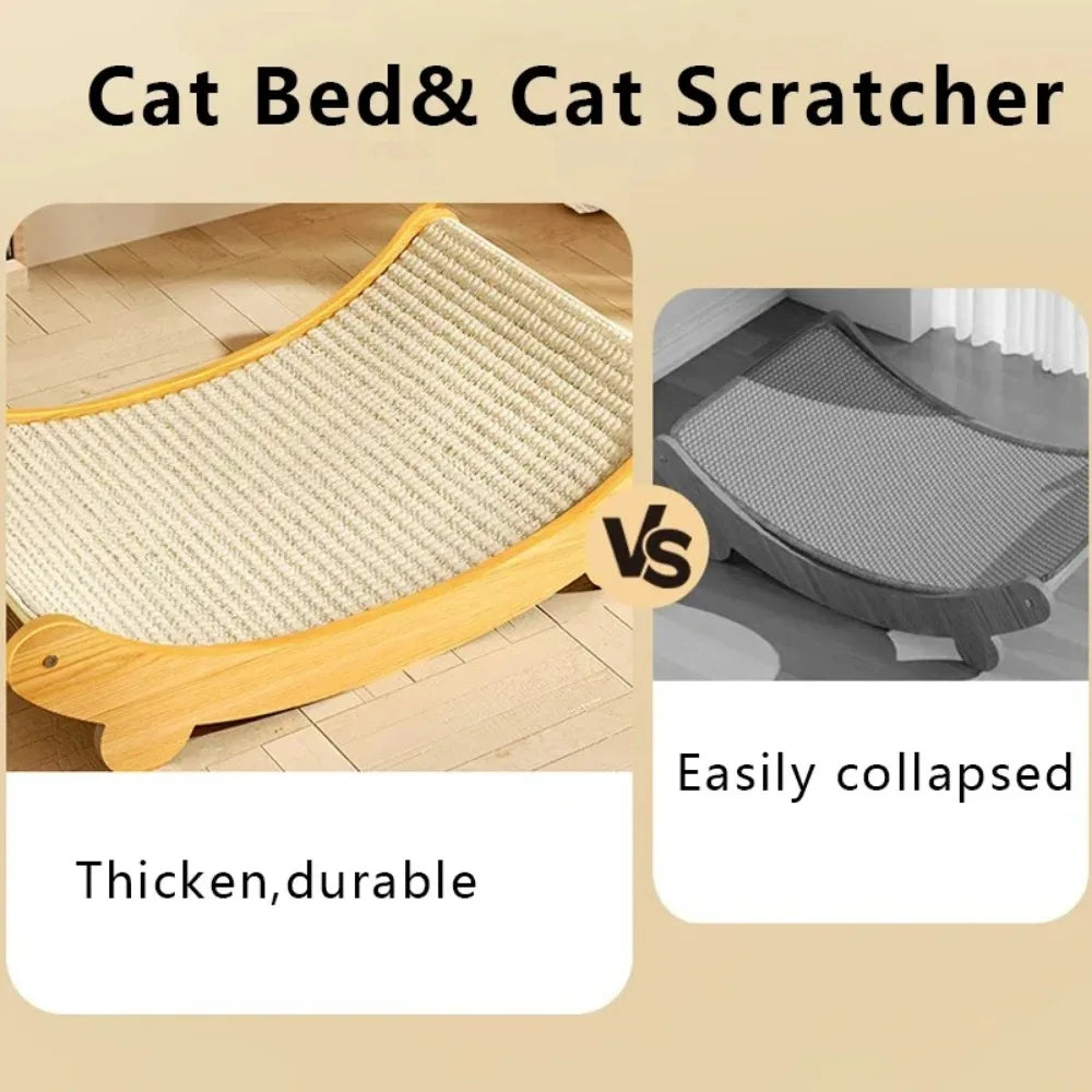 160° Curved Cat Scratcher & Sleeping Bed - Premium Wooden Hammock with Detachable Sisal Pad