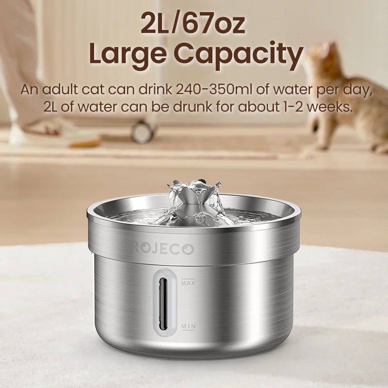 ROJECO Stainless Steel Cat Water Fountain - Automatic Pet Drinking Fountain