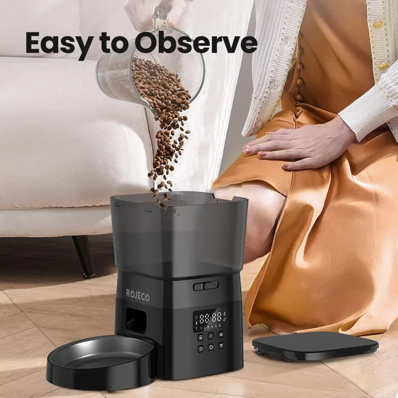 ROJECO Automatic Cat Feeder with Programmable Timer - Smart Dry Food Dispenser for Cats or Small Dogs