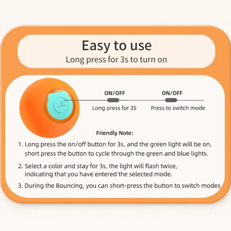 ROJECO Smart Interactive Cat Ball - Self-Rolling Electric Toy with LED Lights for Active Play & Exercise