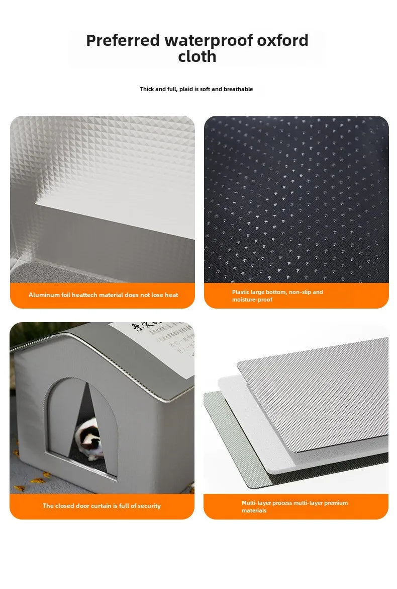 Waterproof Outdoor Cat House - Insulated Shelter with Foldable Washable Plush Bed for Cats