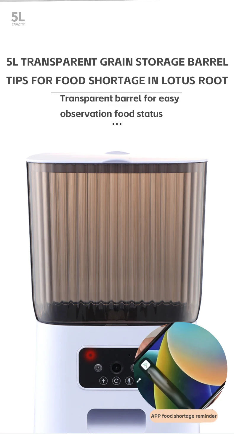 Smart Automatic Cat Feeder with HD Camera - 5L WiFi Pet Food Dispenser with Voice Recording & App Control