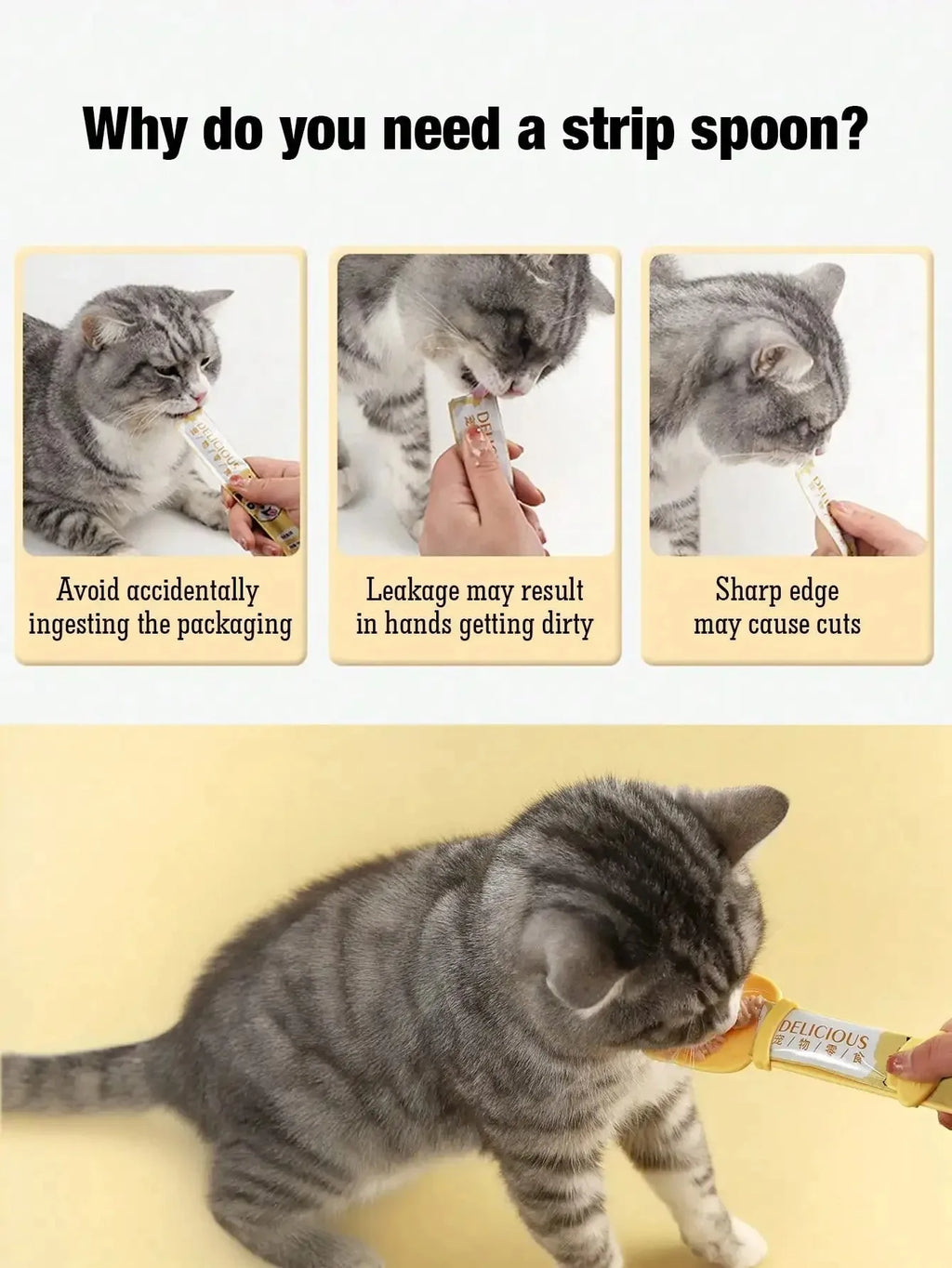 Cat Food Feeding Spoon with Long Handle | Lickable Treat Dispenser for Wet Food & Pastes (1-3 Pack)
