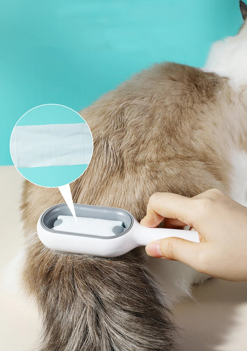 Double-Sided Cat Hair Removal Brush with Cleaning Wipes