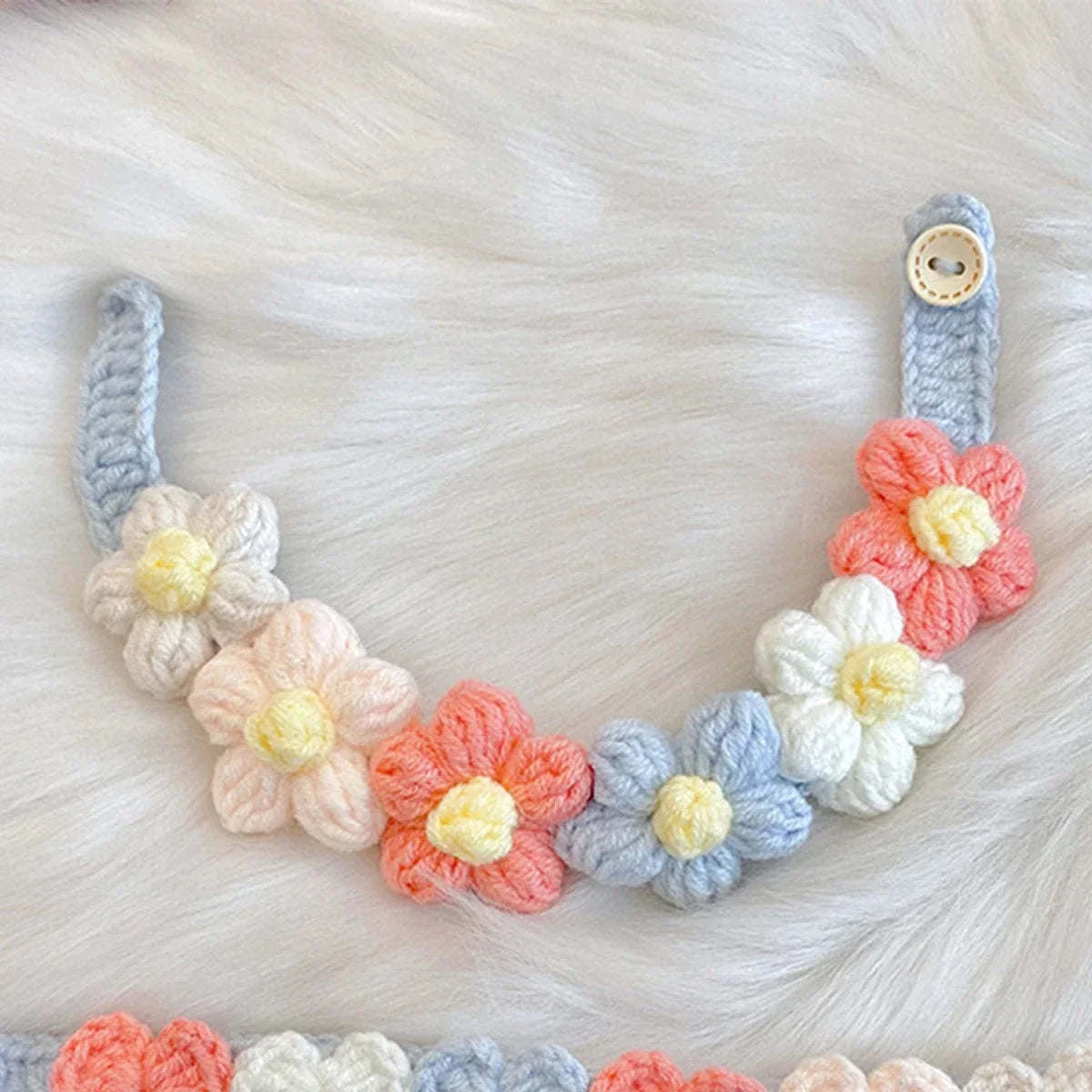 Handmade Crochet Cat Collar – Cotton Flower Bib Bandana