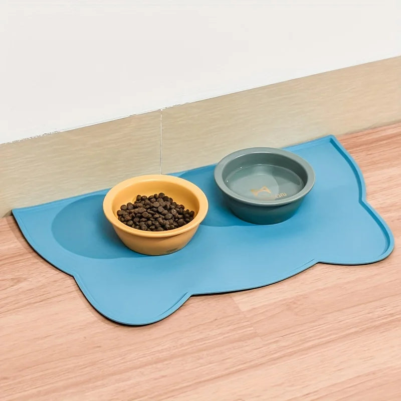 Silicone Cat Feeding Mat - Waterproof Food Bowl Placemat with Raised Edges