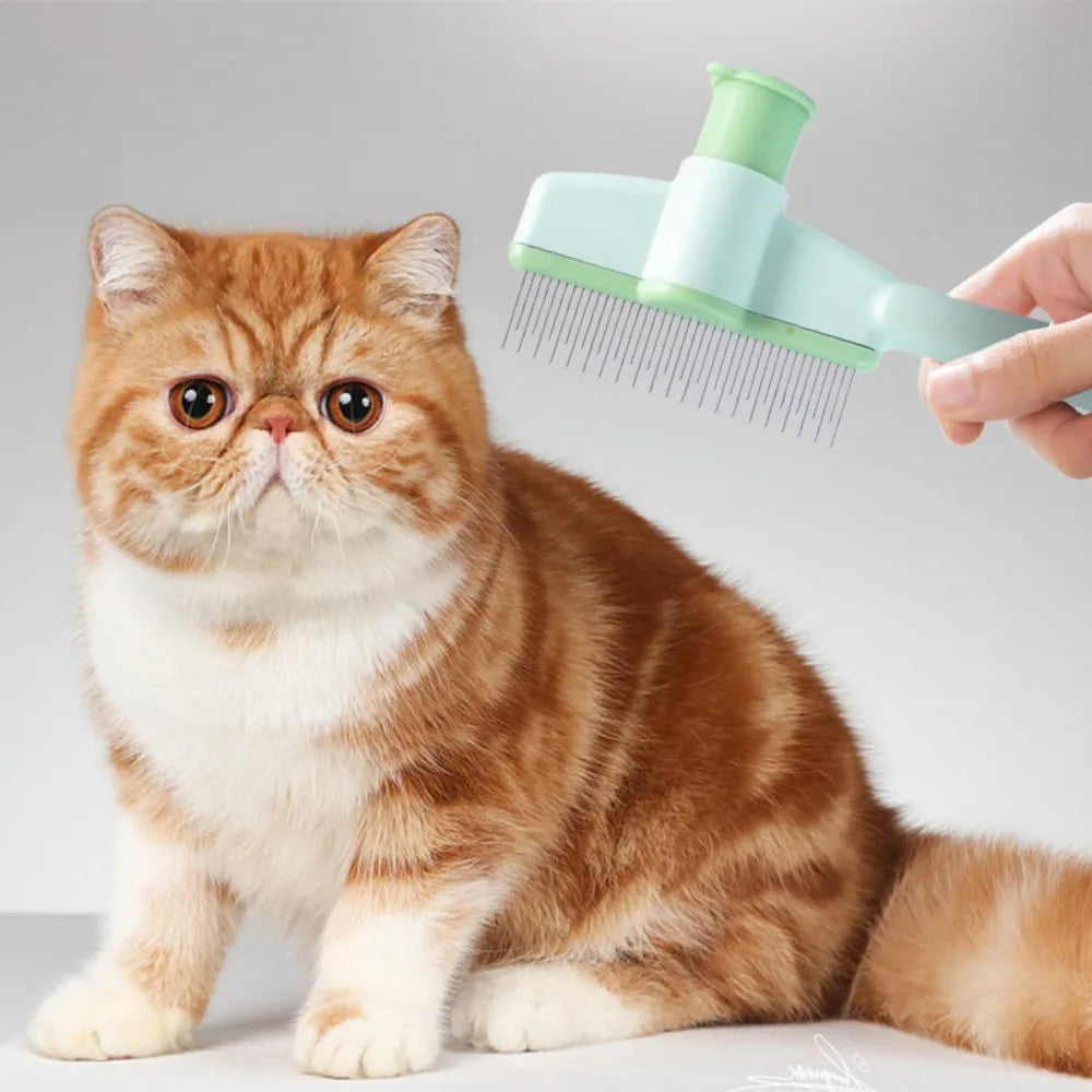 Self-Cleaning Cat Grooming Comb - Stainless Steel Pin Brush for Removing Loose Fur & Detangling