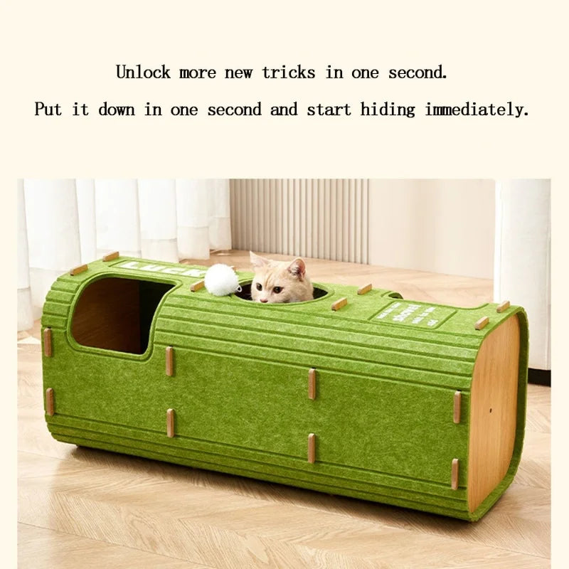 Modular Cat Cave Tower - Multi-Level Felt Hideaway with Tunnel Design for Indoor Cats & Small Dogs