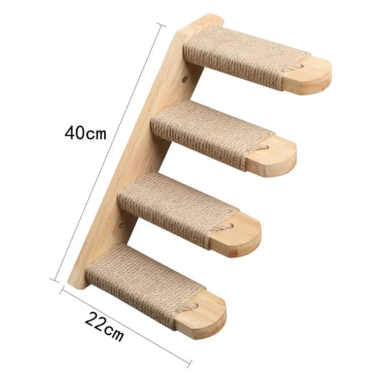 Modular Wall-Mounted Cat Climbing System - Wooden Cat Tree Shelves with Hammocks & Scratching Posts