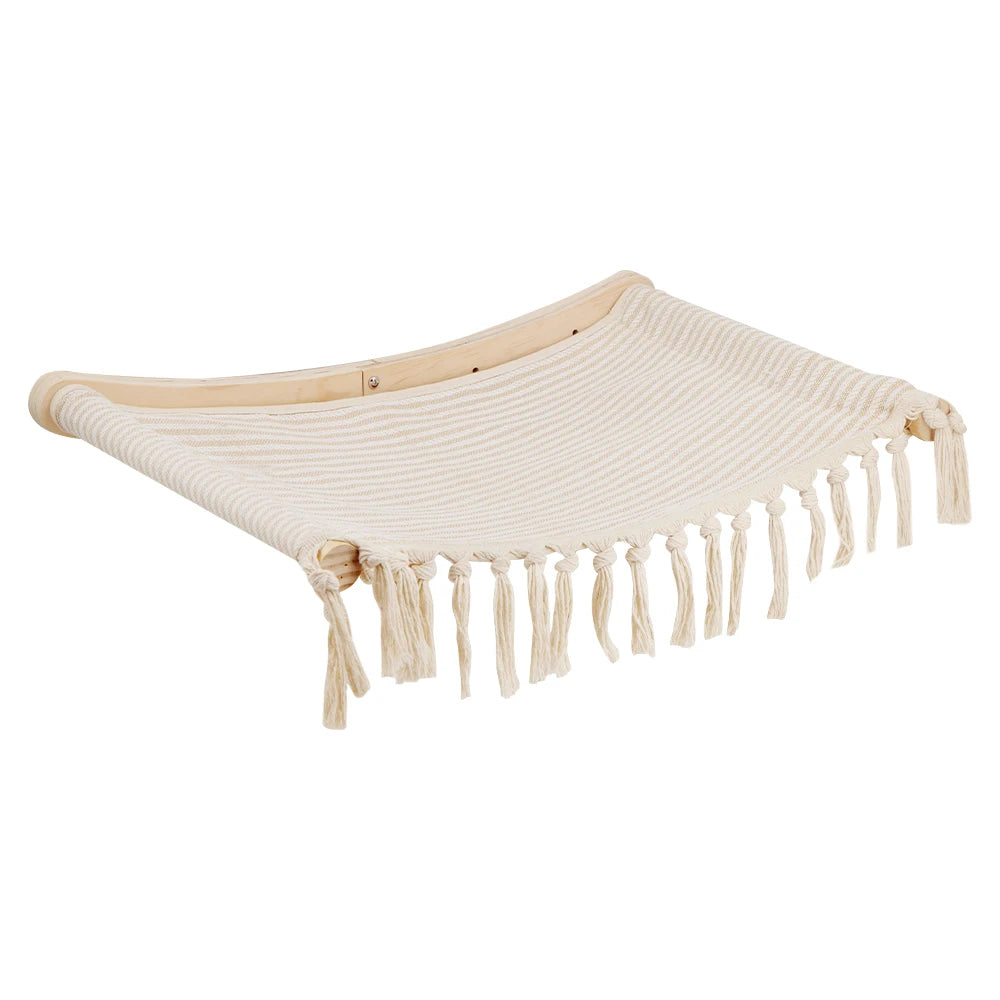 Premium Wall-Mounted Cat Climbing System - Hand-Woven Macramé Hammock with Detachable Wooden Platforms