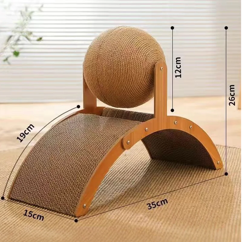Multi-Functional Cat Scratching Arch with Interactive Ball - Natural Sisal & Wood Scratcher