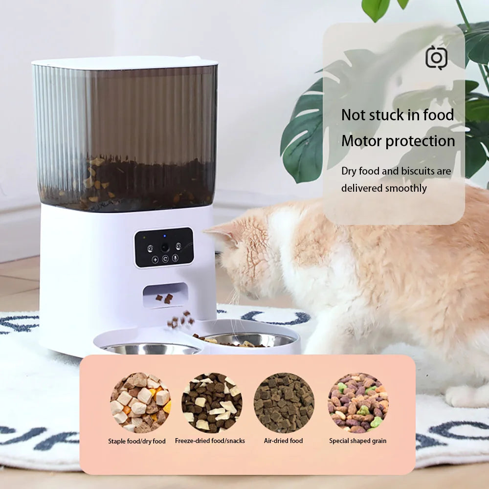 Smart Automatic Cat Feeder with HD Camera - 5L WiFi Pet Food Dispenser with Voice Recording & App Control