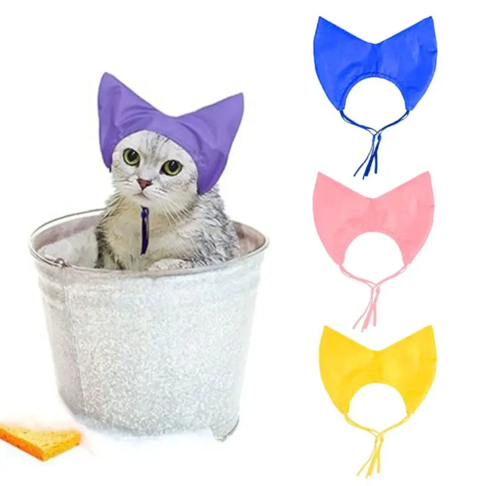 Waterproof Cat Bathing Cap - Adjustable Pet Shower Hat with Ear Protection for Bath Time