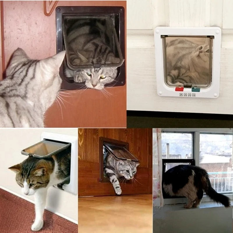 Cat Flap Door with 4-Way Lock - Small/Large Security Pet Door for Cats & Small Dogs